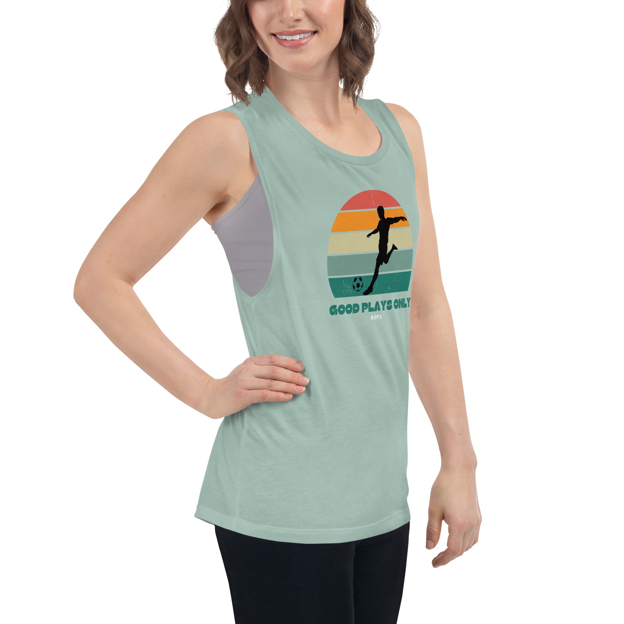 Ladies’ Muscle Tank Good Plays Only Soccer
